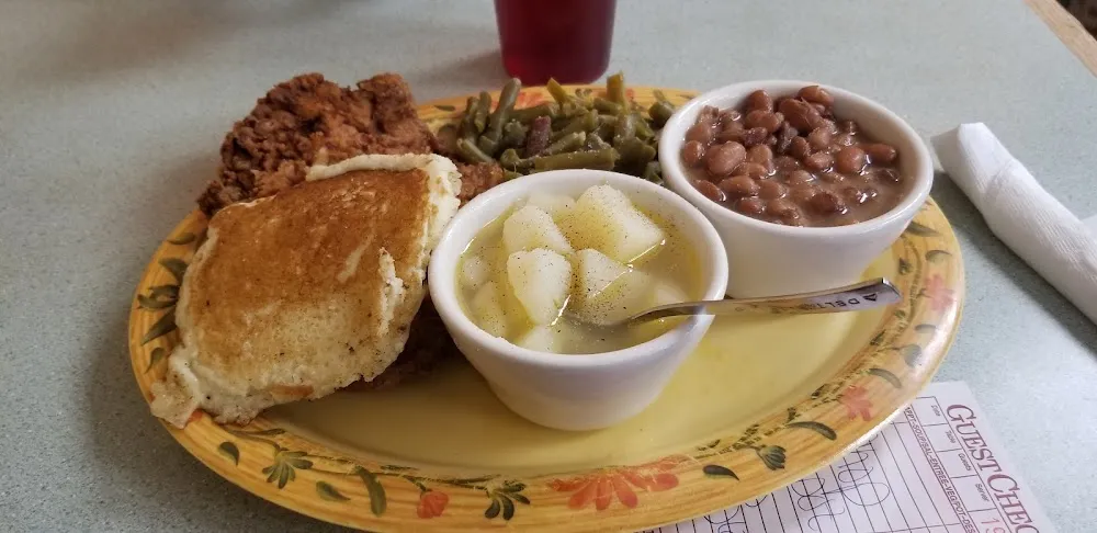 Fried Pork Chop Green Beans Pinto Beans Stewed Potatos